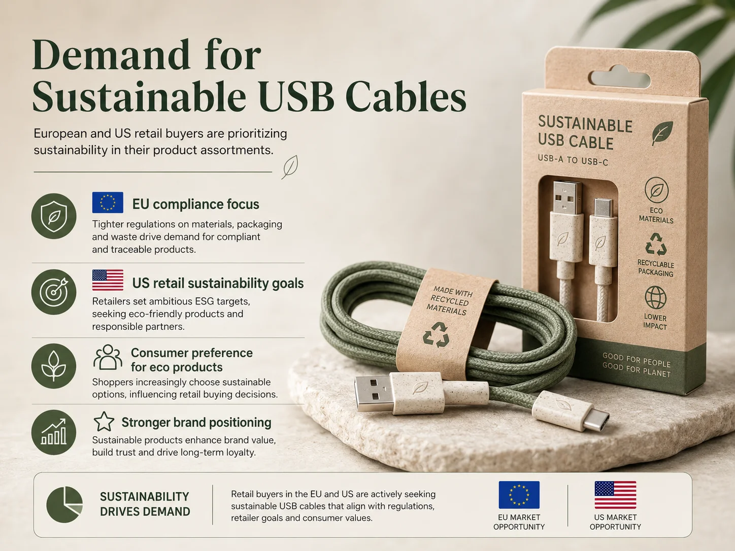 Sustainable USB cables for European and US retail buyers