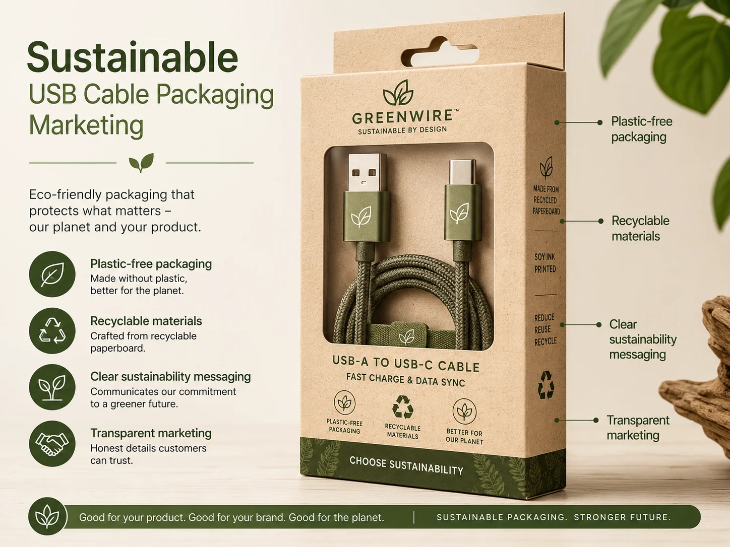 Sustainable packaging and transparent marketing for eco-friendly USB cables