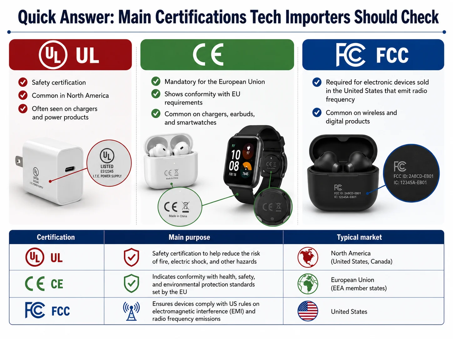 UL CE FCC certification comparison table