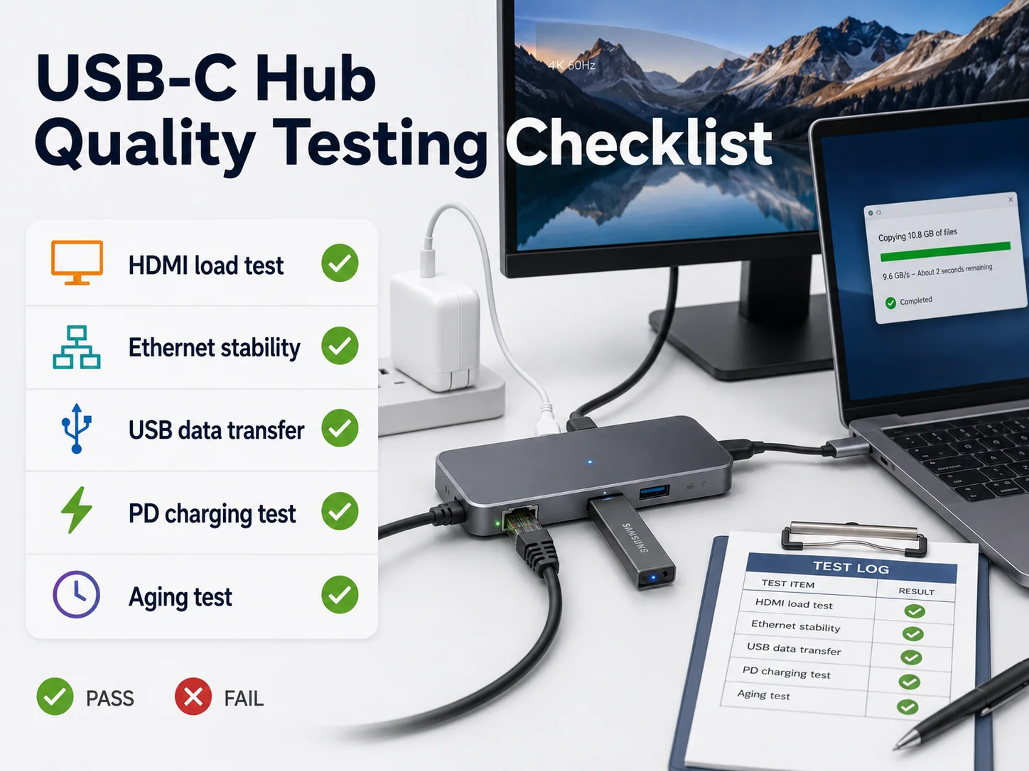 USB-C hub quality testing checklist USB-C hub load compatibility and aging tests for buyers