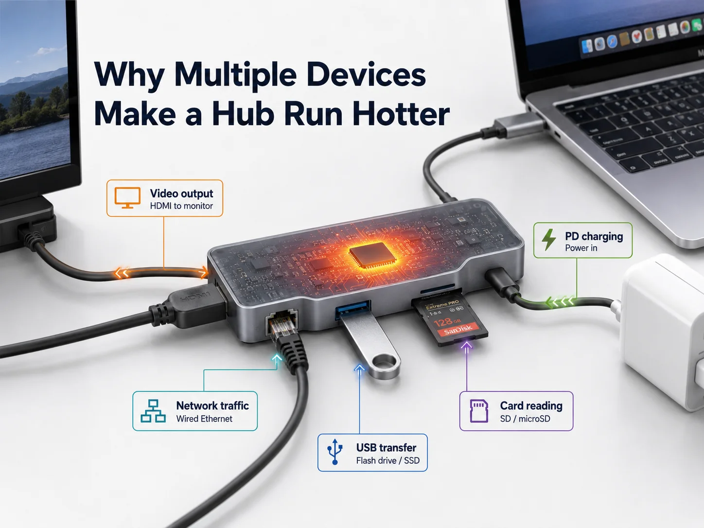 USB-C hub heat from power and data processing Why USB-C hubs get hot with multiple connected devices
