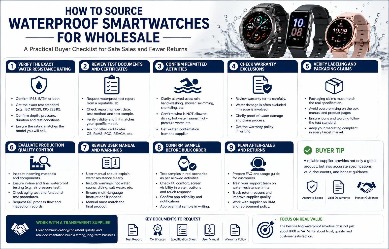 Waterproof smartwatch wholesale sourcing and OEM verification