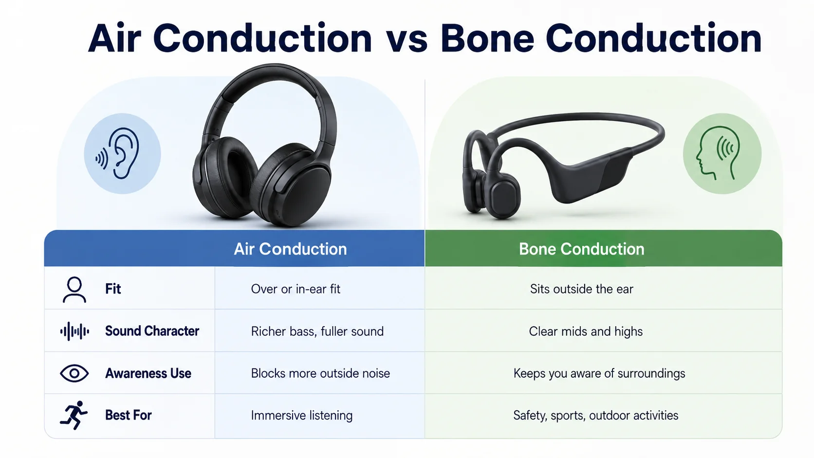 Air conduction versus bone conduction open-ear headphones comparison