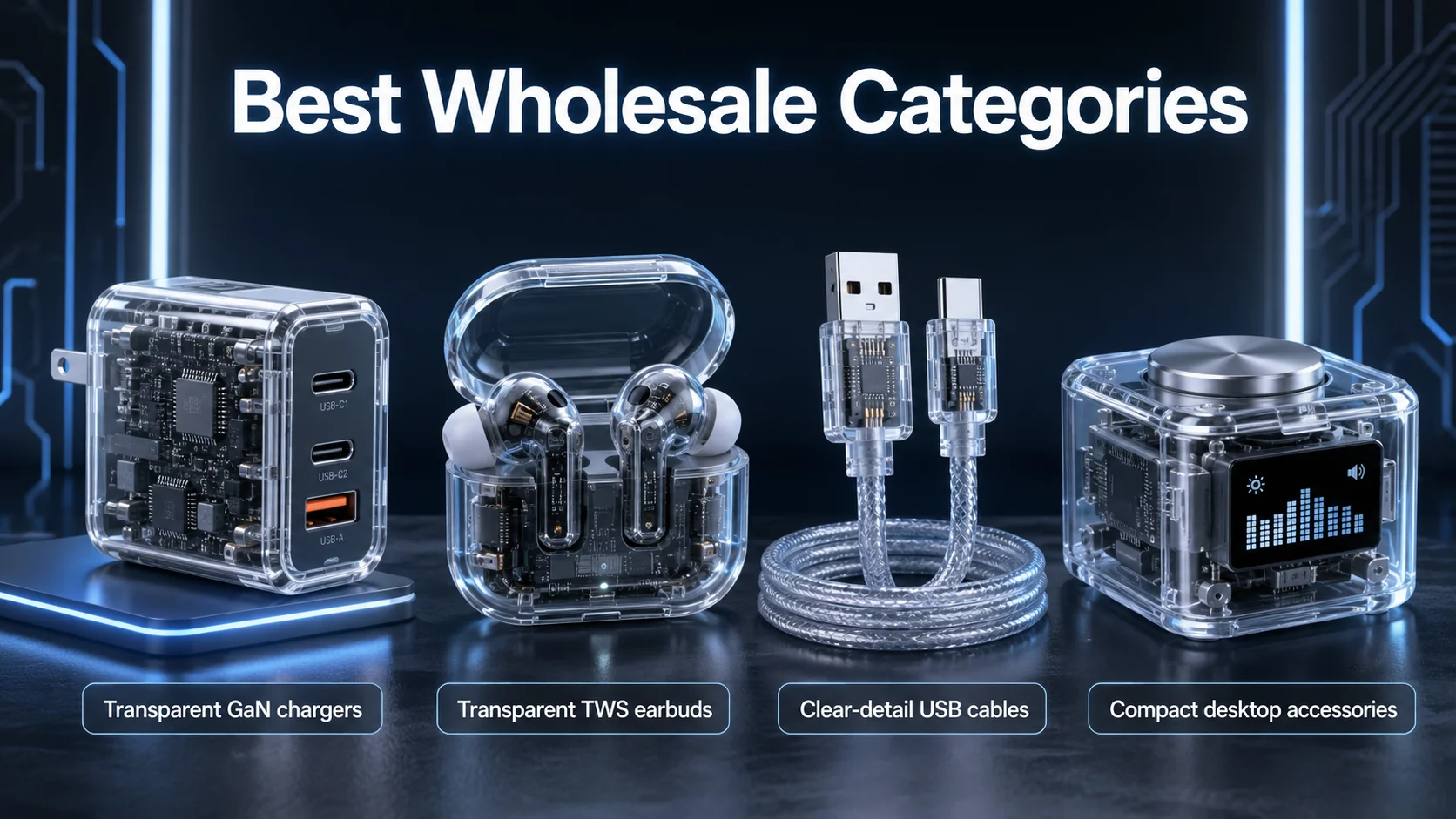 Transparent Electronics Wholesale Categories Transparent GaN charger and transparent TWS earbuds for wholesale sourcing