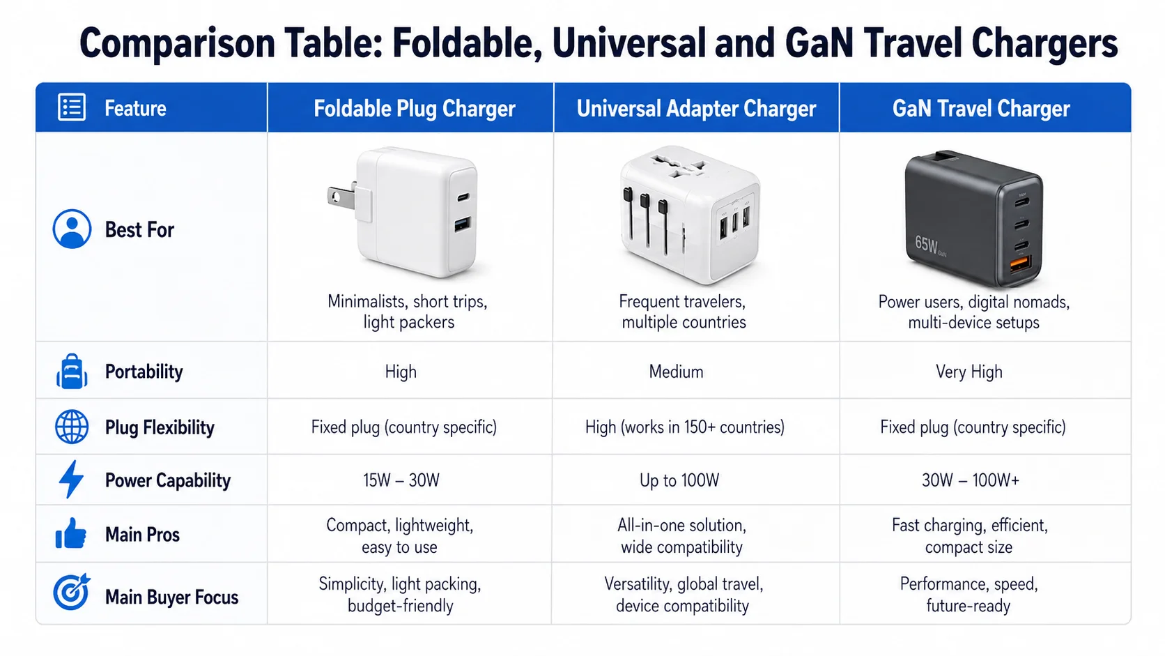 Travel charger comparison guide Comparison of foldable universal and GaN travel chargers