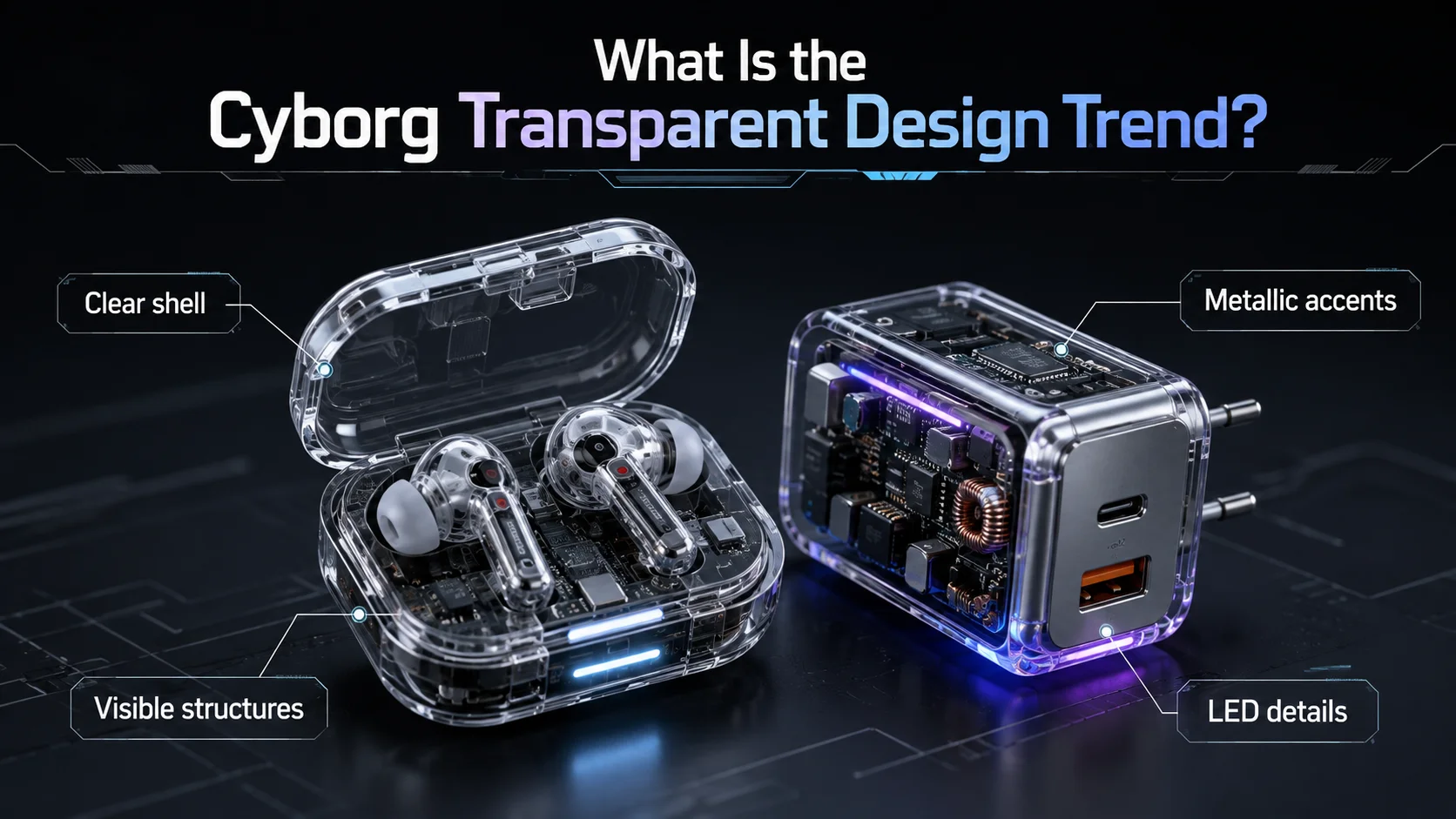 Cyborg Transparent 3C Accessories Cyborg transparent design in 3C accessories with LED and visible structures