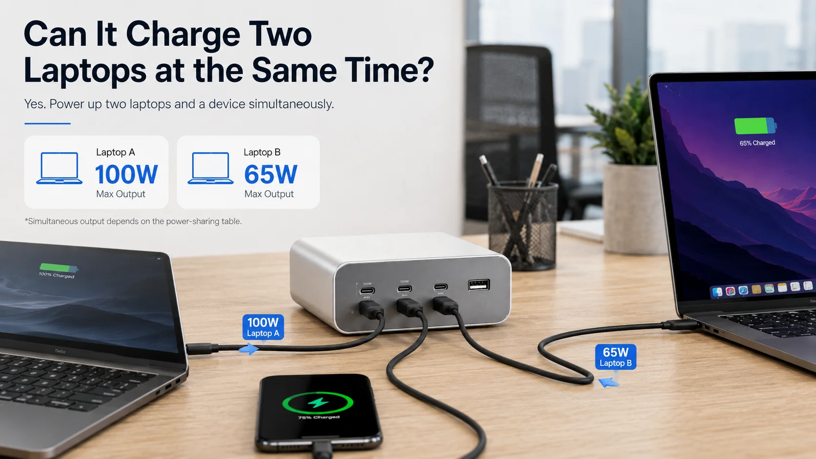 dual laptop desktop GaN charging station with two USB-C power delivery ports