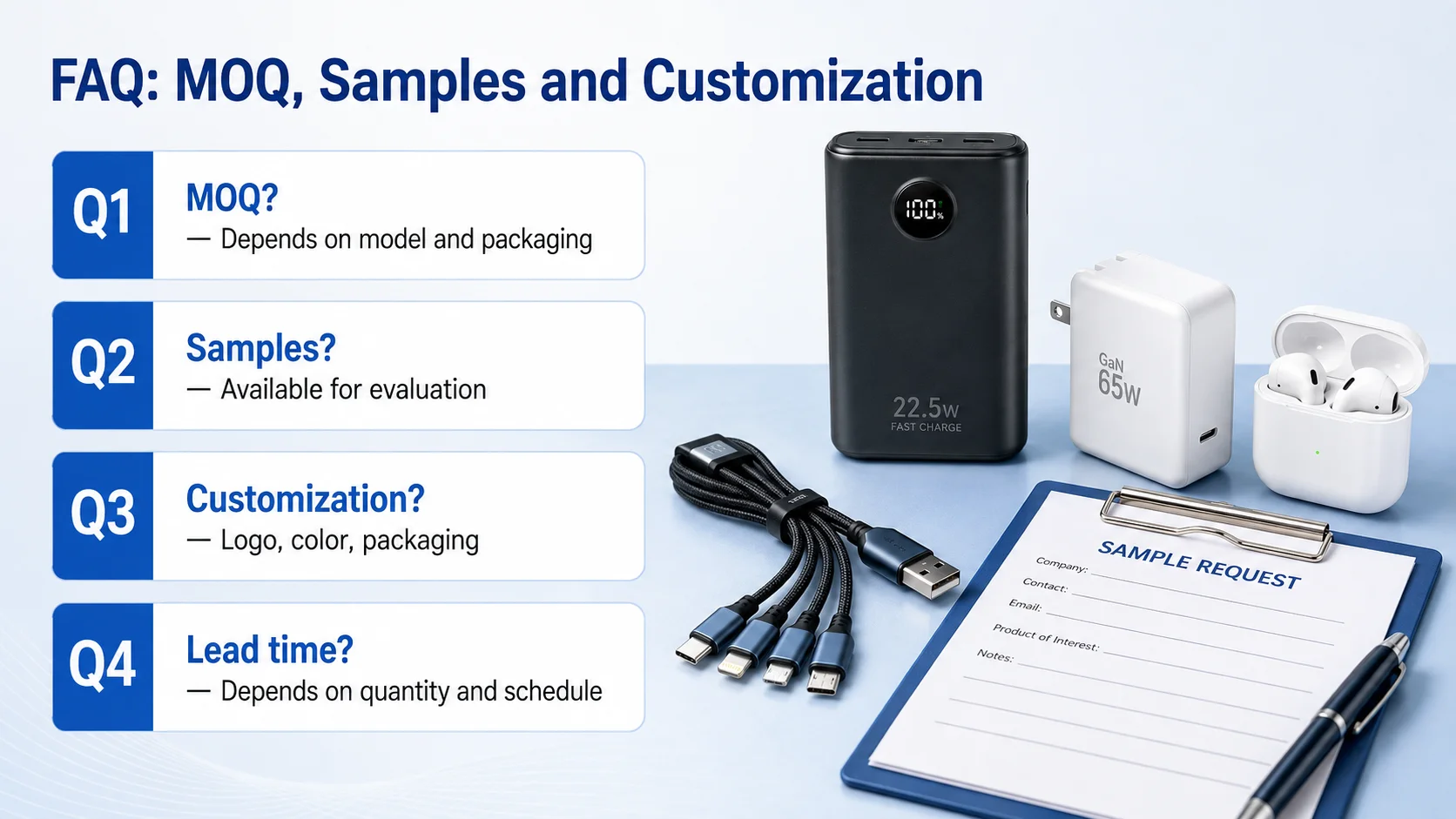 Wholesale 3C electronics for corporate gifting samples MOQ and customization