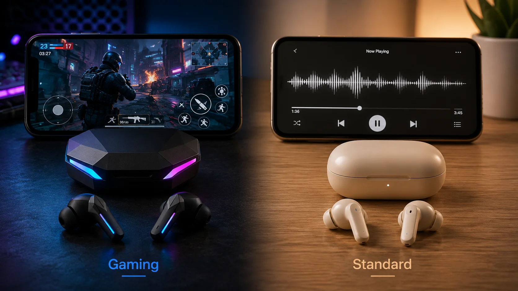 Gaming TWS vs Standard TWS Earbuds Comparison of gaming TWS earbuds and standard TWS earbuds for wholesale buyers