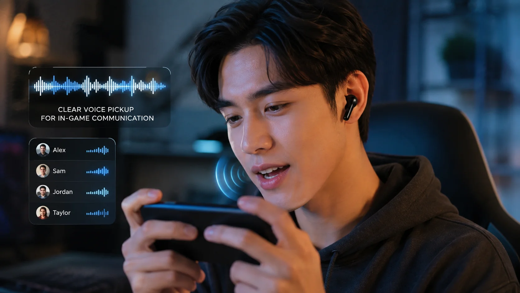 Gaming Earbuds Voice Chat Test Low-latency TWS gaming earbuds microphone test for mobile game voice chat