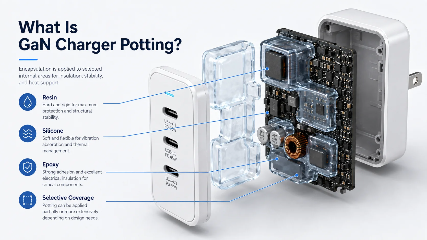 GaN charger internal potting process GaN charger potting technology and internal PCB encapsulation