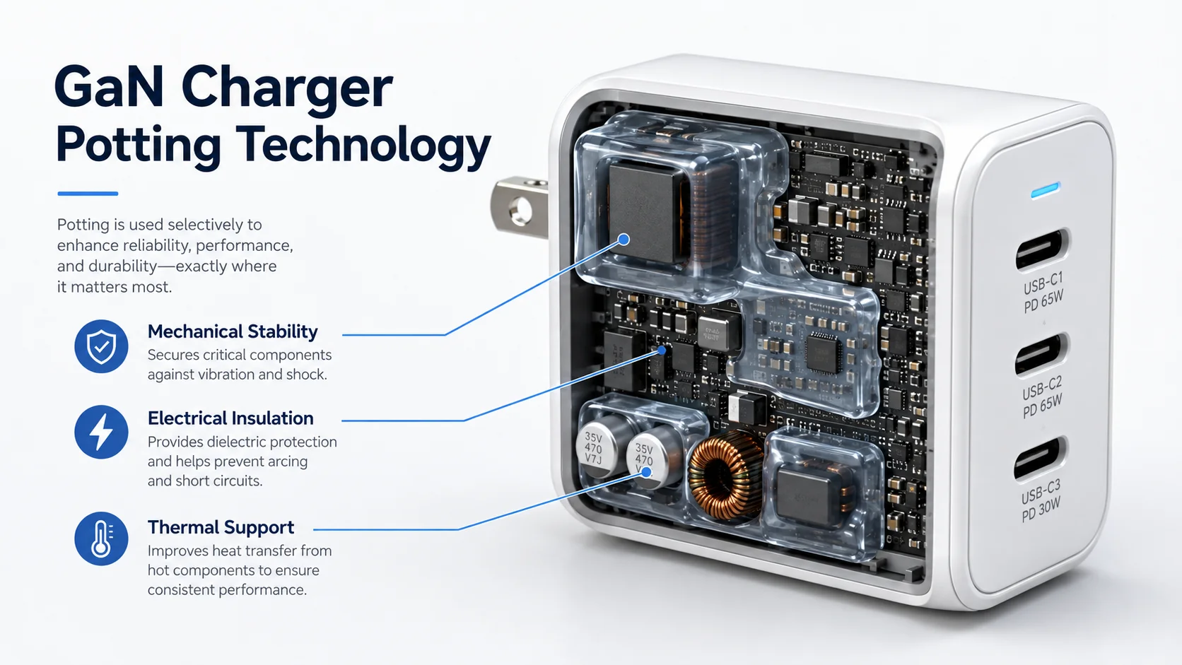 GaN charger potting technology sourcing guide GaN charger potting technology inside compact USB-C charger
