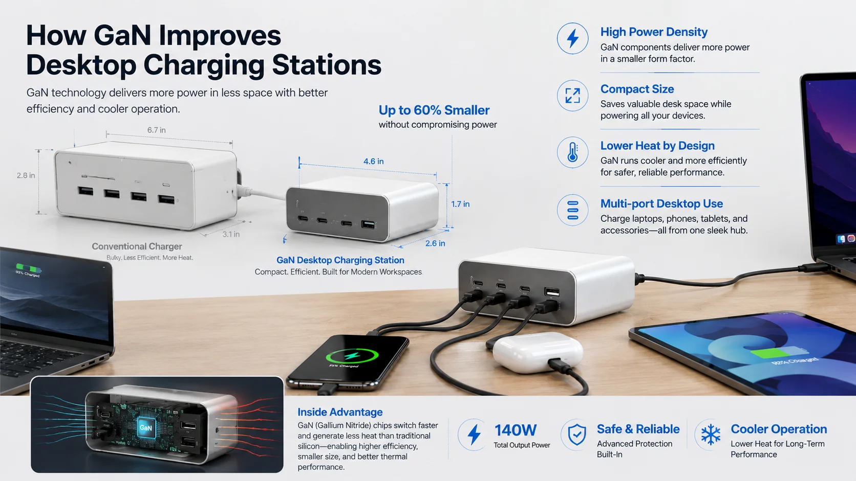desktop GaN charger technology for high power multi-device office charging