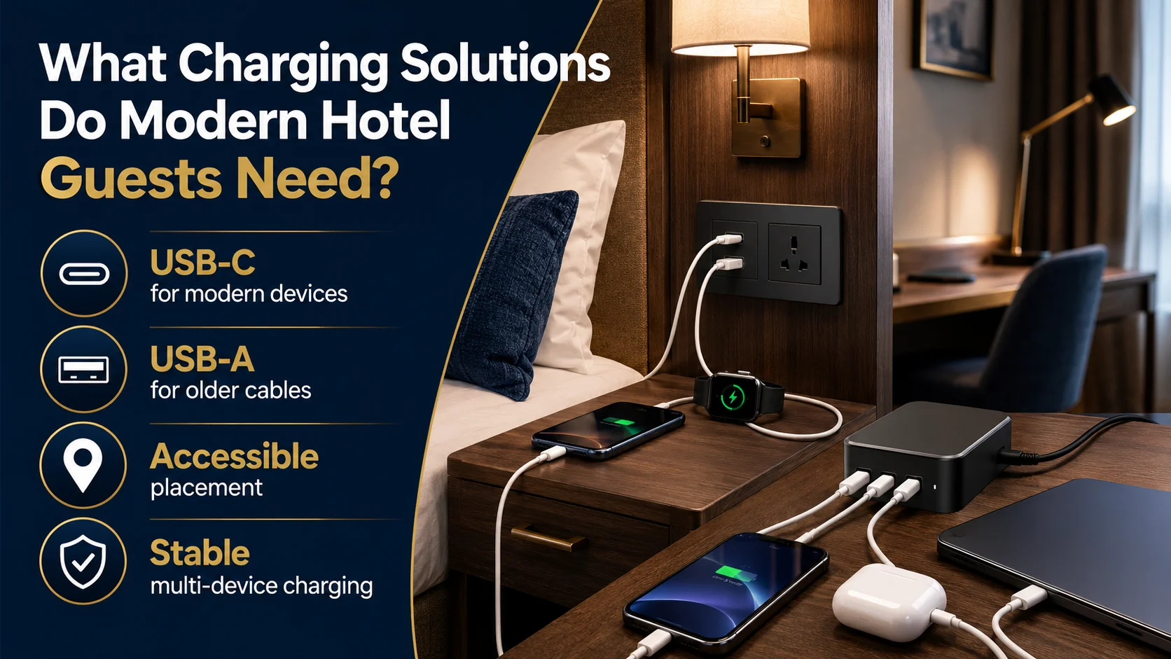 Hotel USB charging solutions for modern guests Hotel USB charging solutions with USB-C and USB-A ports