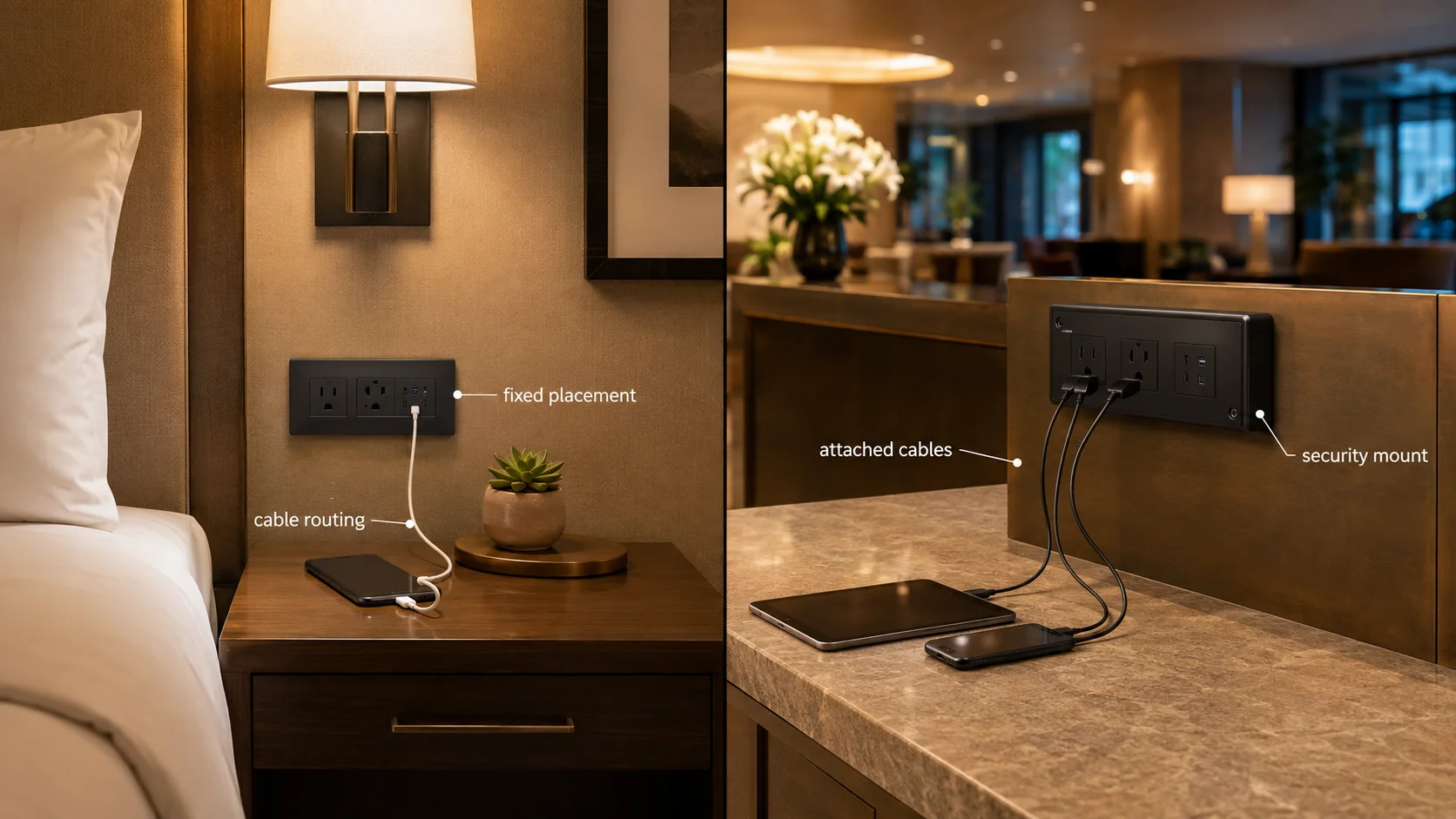 Hotel charging station cable management design Hotel charging solutions with anti-theft cable management