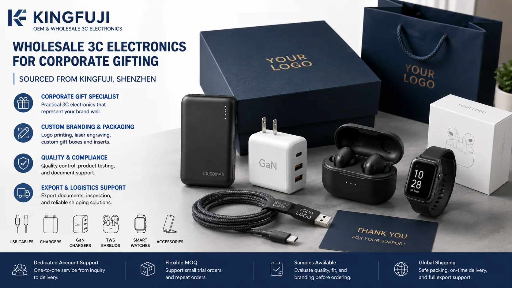 Wholesale 3C electronics for corporate gifting sourced from Kingfuji Shenzhen