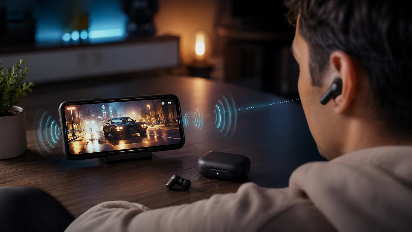 Video Audio Sync Testing Low-latency TWS gaming earbuds tested for video and movie audio synchronization