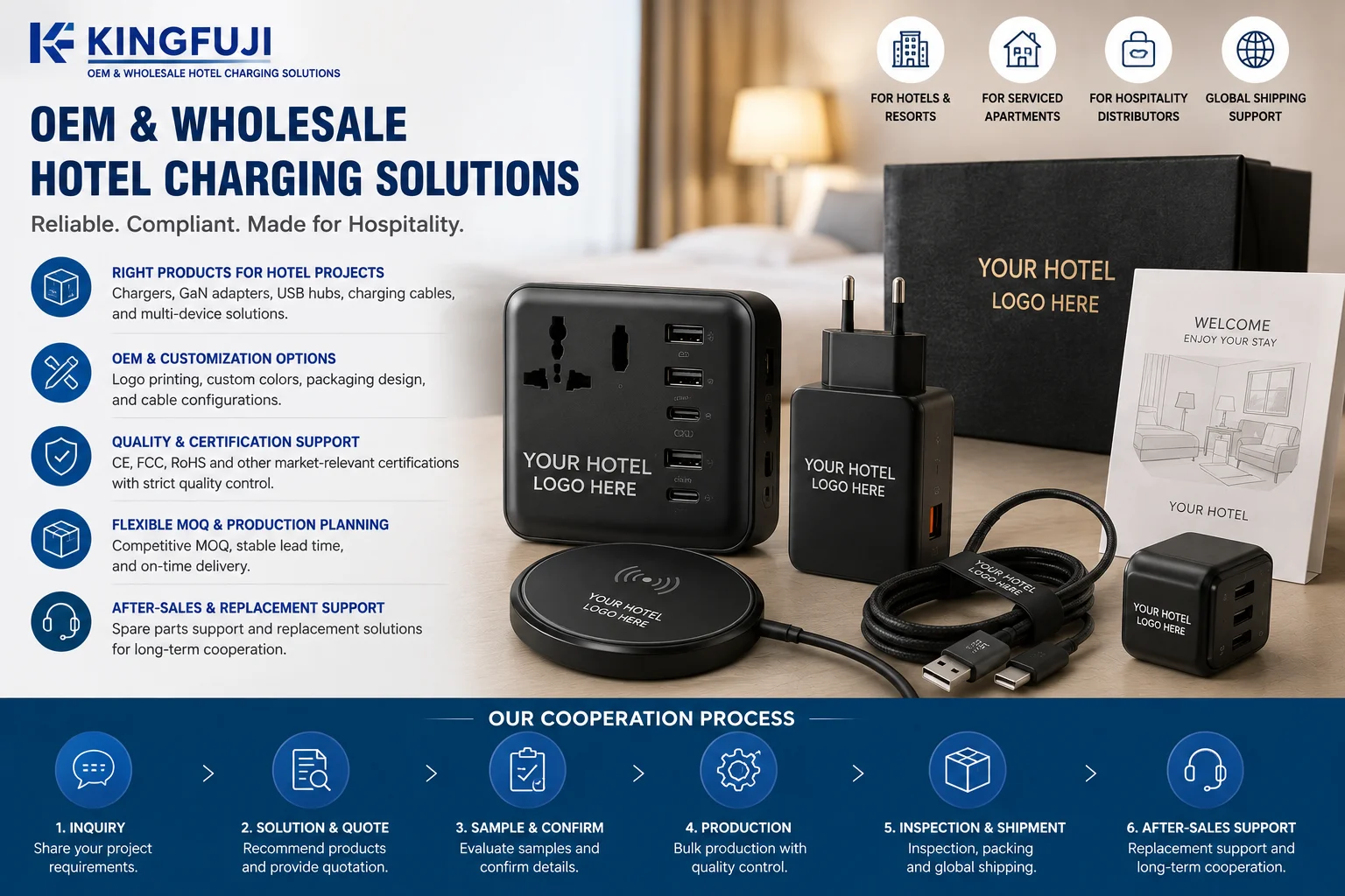 Kingfuji wholesale hotel charging solutions Kingfuji wholesale hotel charging solutions for OEM hospitality projects