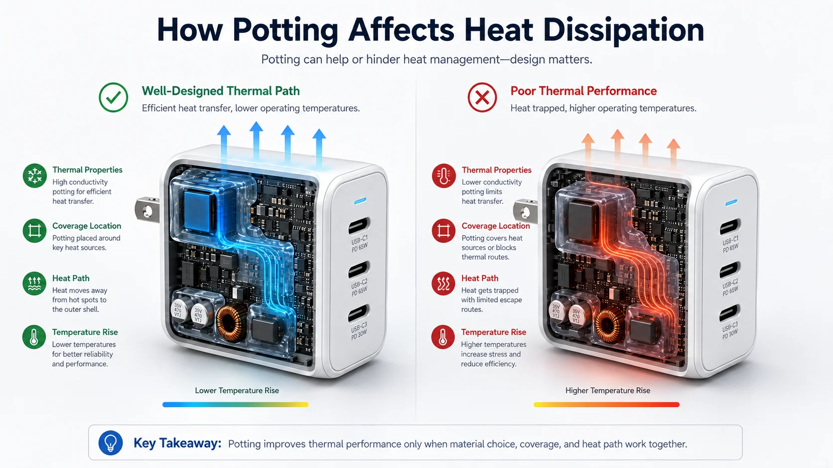 GaN charger thermal management and potting GaN charger potting technology heat dissipation evaluation