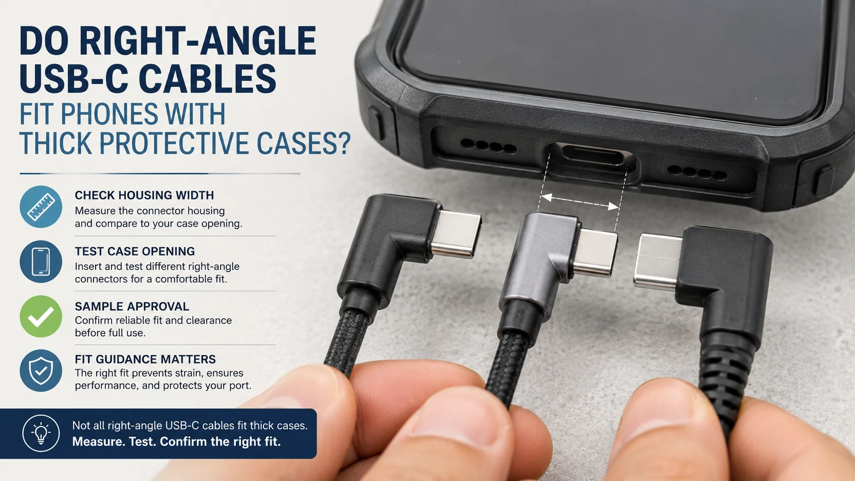 Right-angle USB-C cable case clearance for thick phone cases