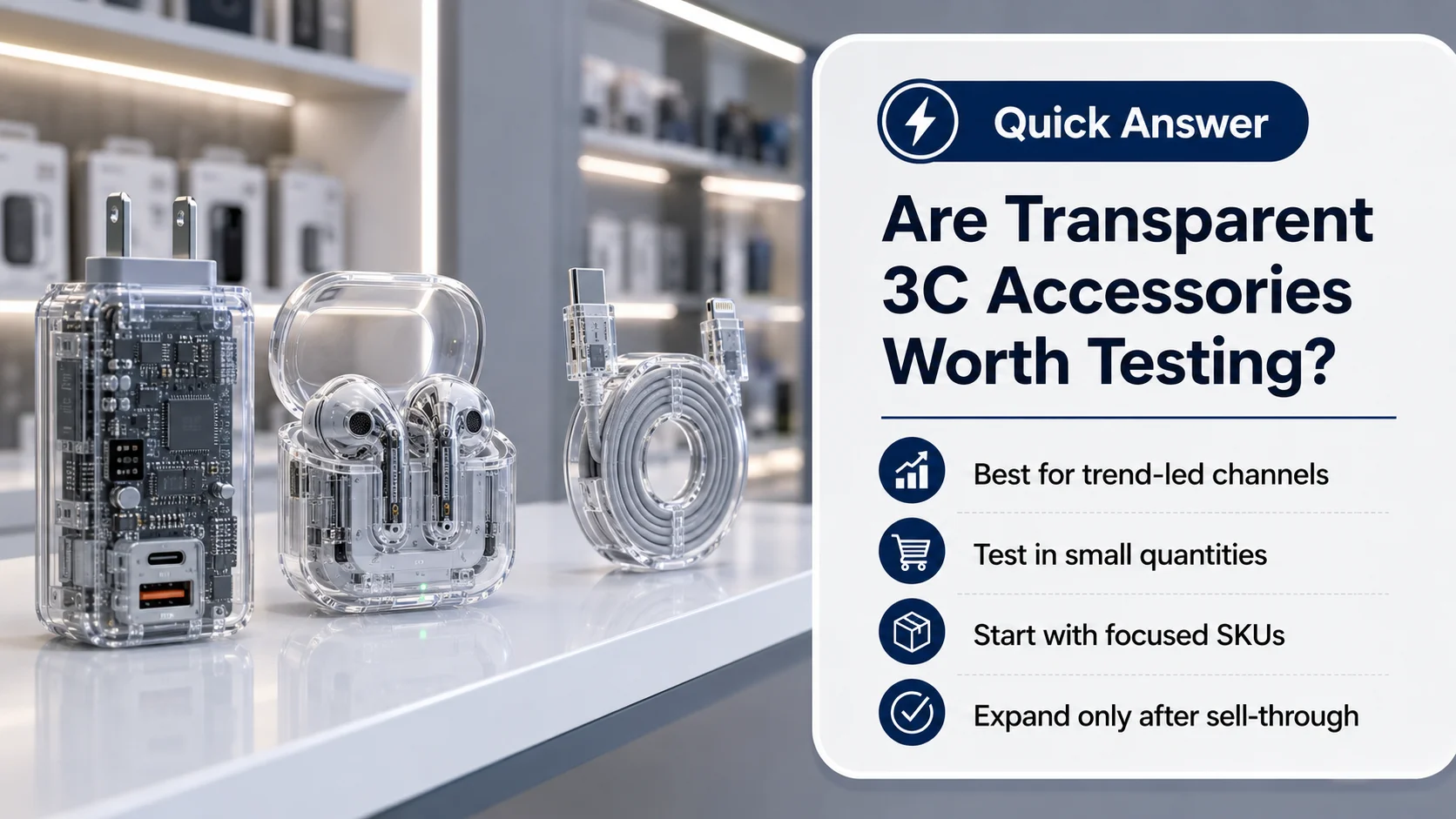 Transparent Electronics Assortment Test Transparent 3C accessories assortment test for retail and online wholesale