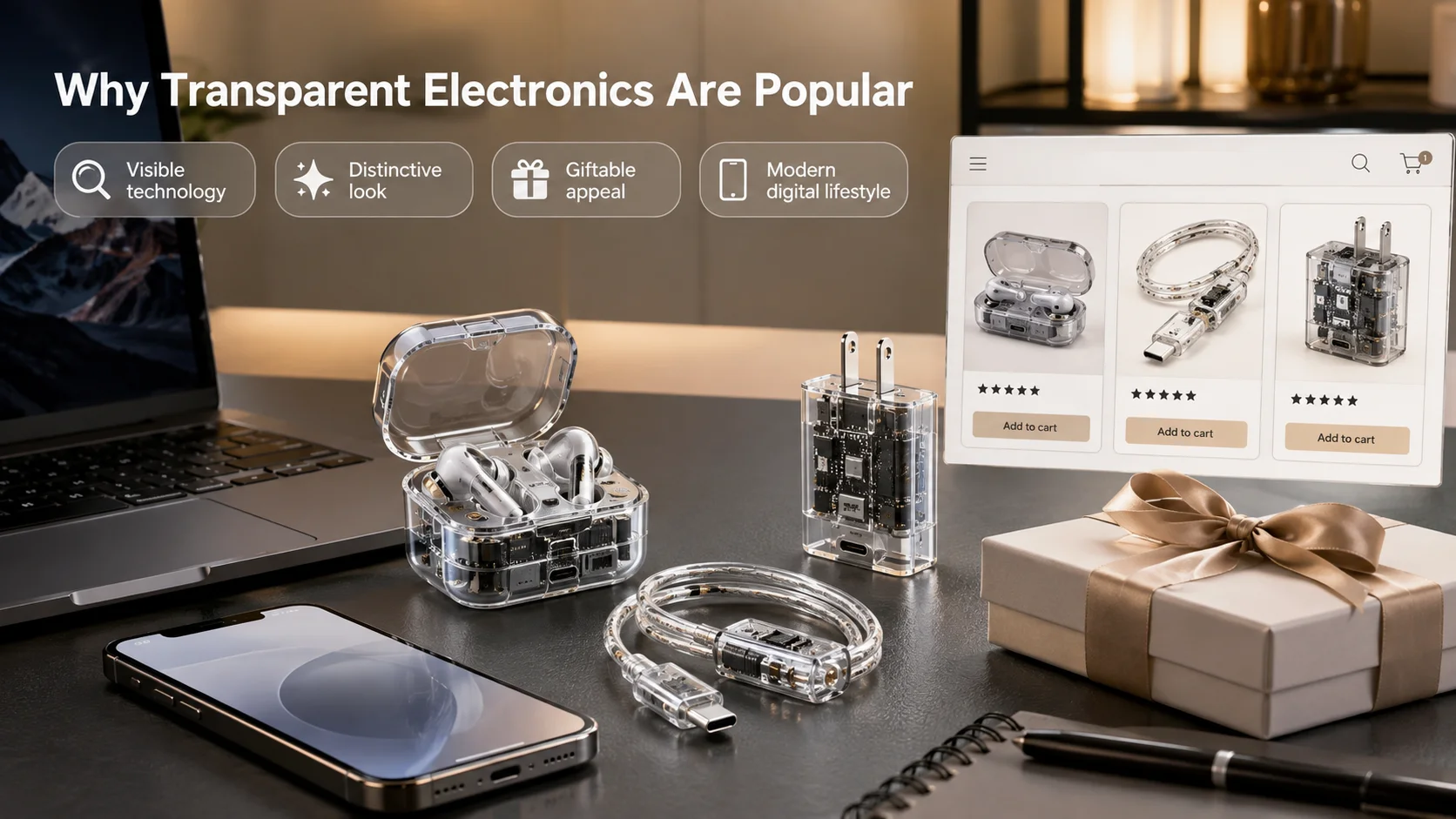 Transparent Electronics Retail Appeal Transparent electronics retail display for consumer-facing 3C accessories