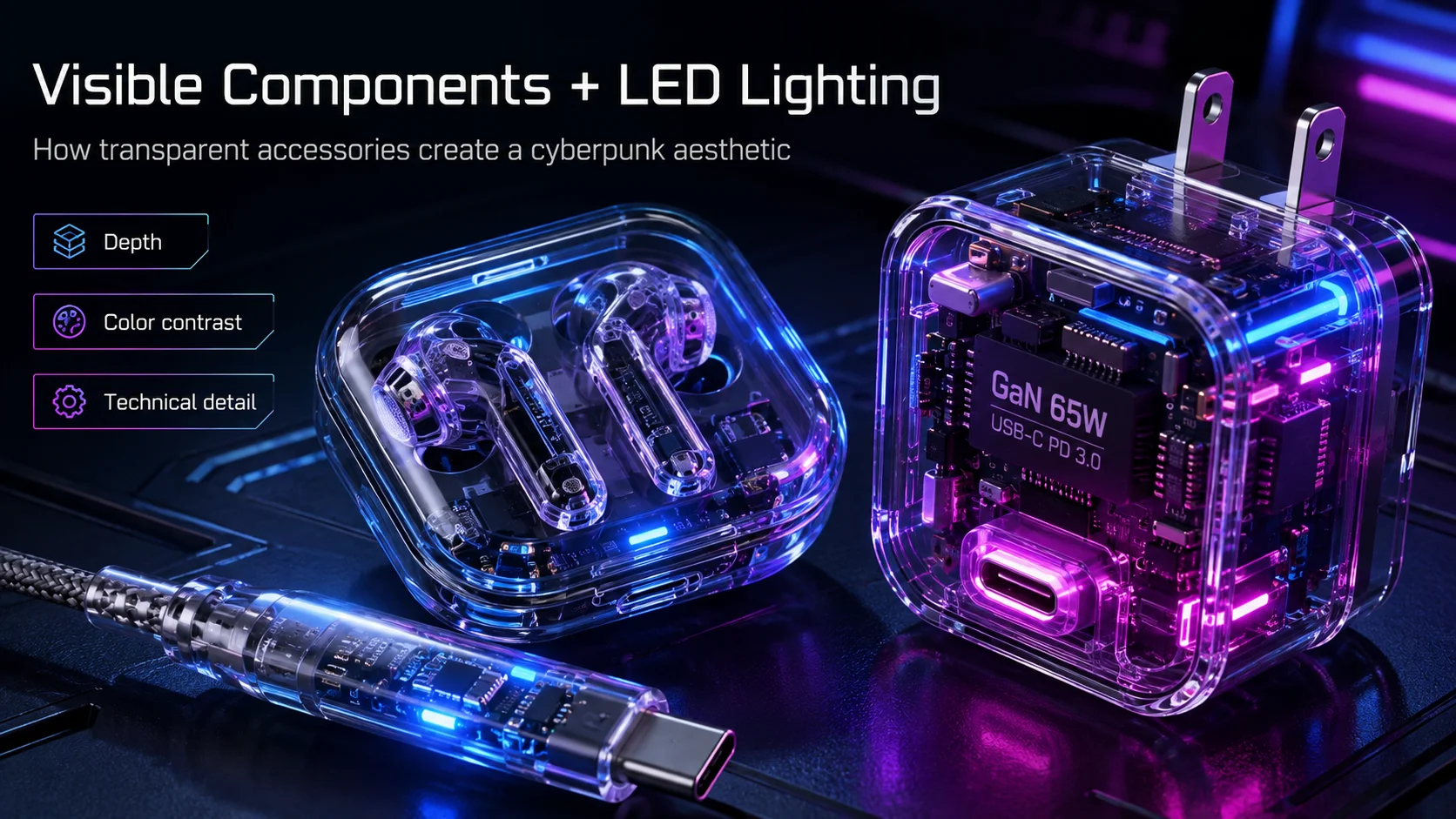 Cyberpunk Transparent Electronics Design Transparent 3C accessories with cyberpunk LED lighting and visible components