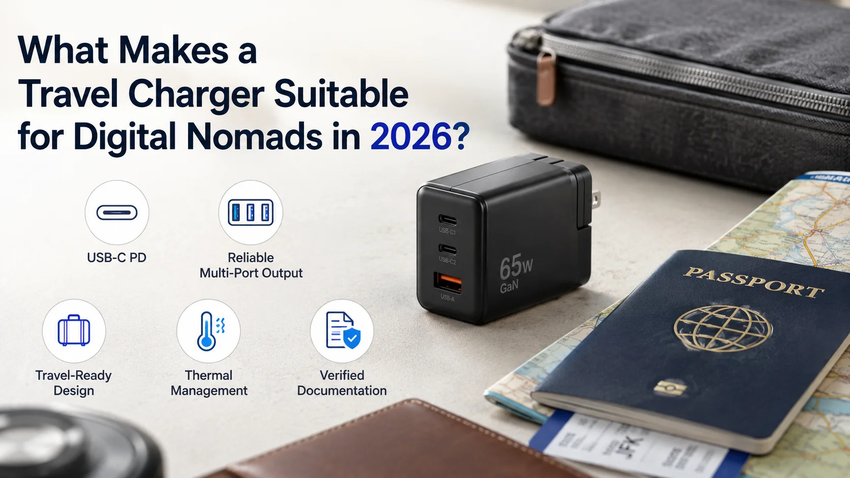 Digital nomad USB-C travel chargers Travel chargers for digital nomads with foldable plugs and USB-C PD