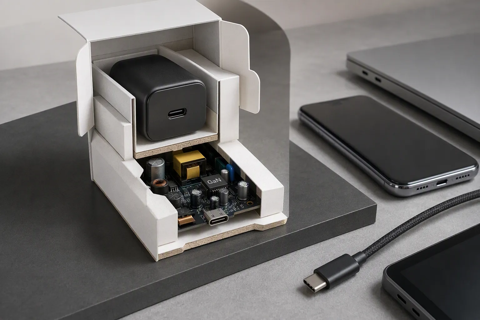 electronics (from section: Low-material USB-C packaging is not a “use the thinnest possible pack” exercise) — Low-materi