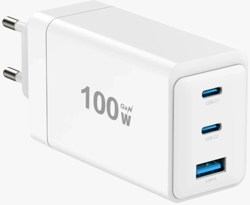 Cargador de pared KingFuji 100W GaN USB-C, 2 x USB-C + 1 x USB-A, toma UE