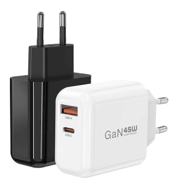 Cargador de pared KingFuji 45W GaN USB-C con un puerto USB-C y un puerto USB-A, toma UE