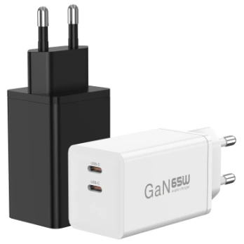 Cargador KingFuji 65W GaN dual USB-C con enchufe UE y soporte PPS