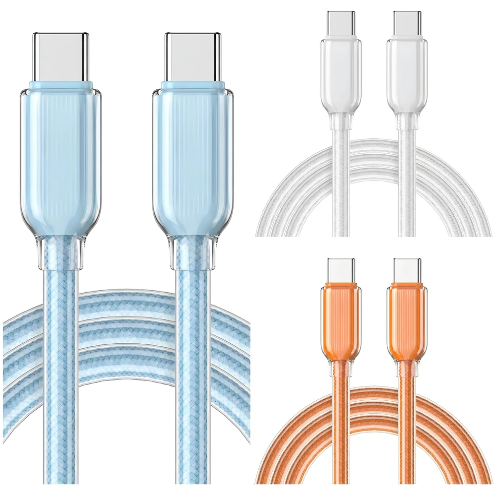 KingFuji cable de carga USB-C a USB-C tejido translúcido, 1 m