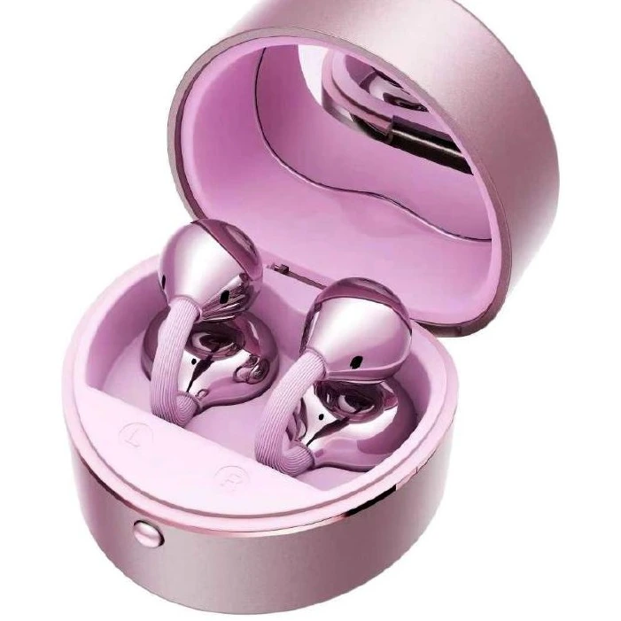 KingFuji M186 clip-on open-ear earbuds in a pink charging case