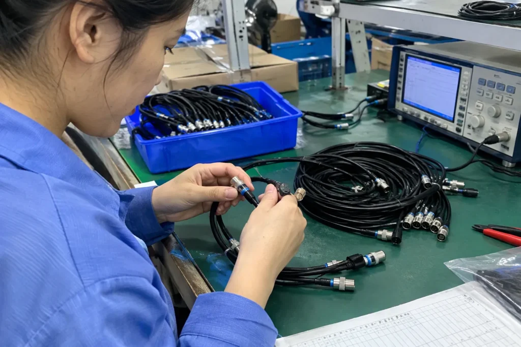 Design your own professional custom cable – 877-522-3779 — realistic product and workbench photograph — Featured