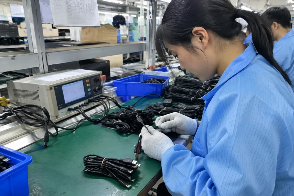 How to Choose a USB Cable Manufacturer in China — realistic product and workbench photograph — Featured