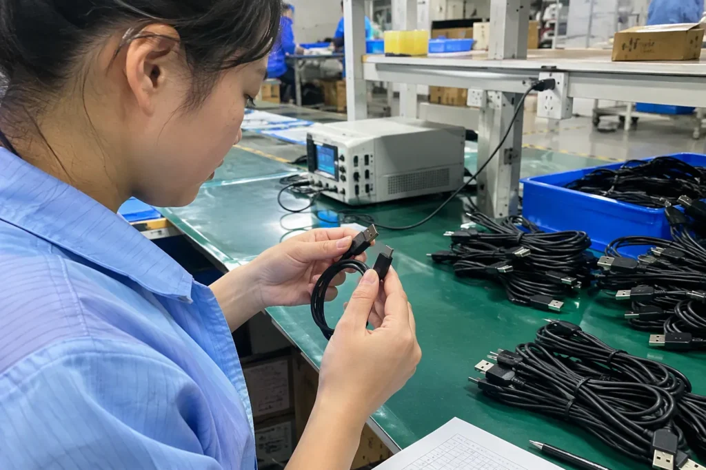Guía de selección de cables USB para compradores de marcas privadas y OEM: fotografía realista del producto y del banco de trabajo - Destacado