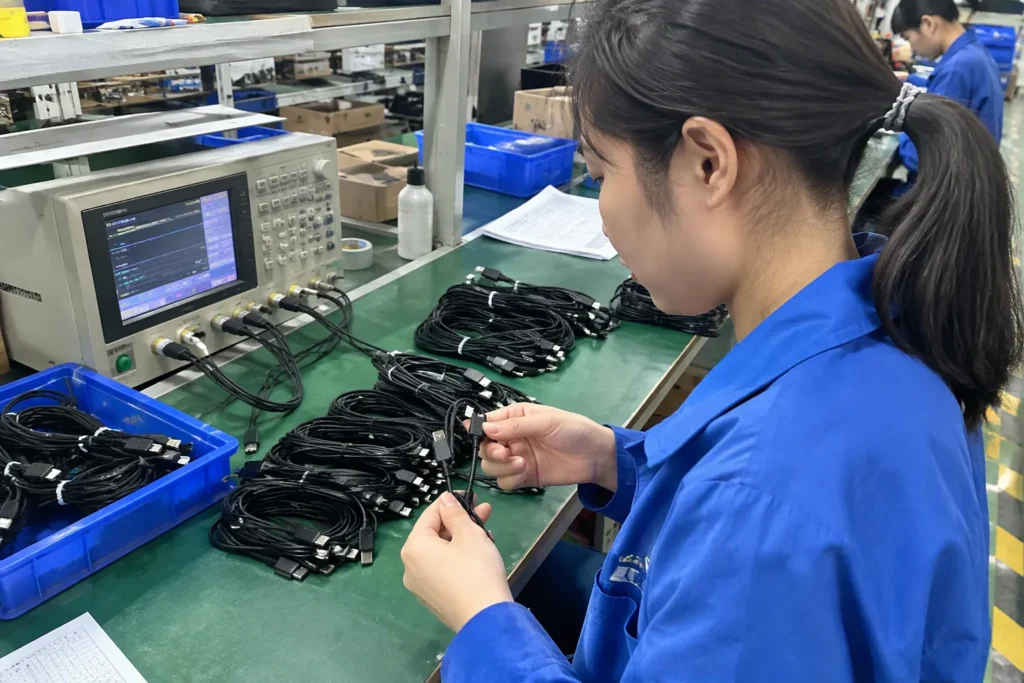 Lo que hace que un proveedor de cables USB sea confiable para pedidos repetidos: fotografía realista del producto y del banco de trabajo, Destacado