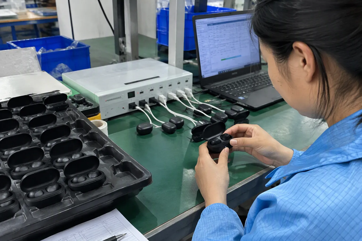 the TWS audio device and its stated use case test setup: Test more than one sample — Test more than one sample