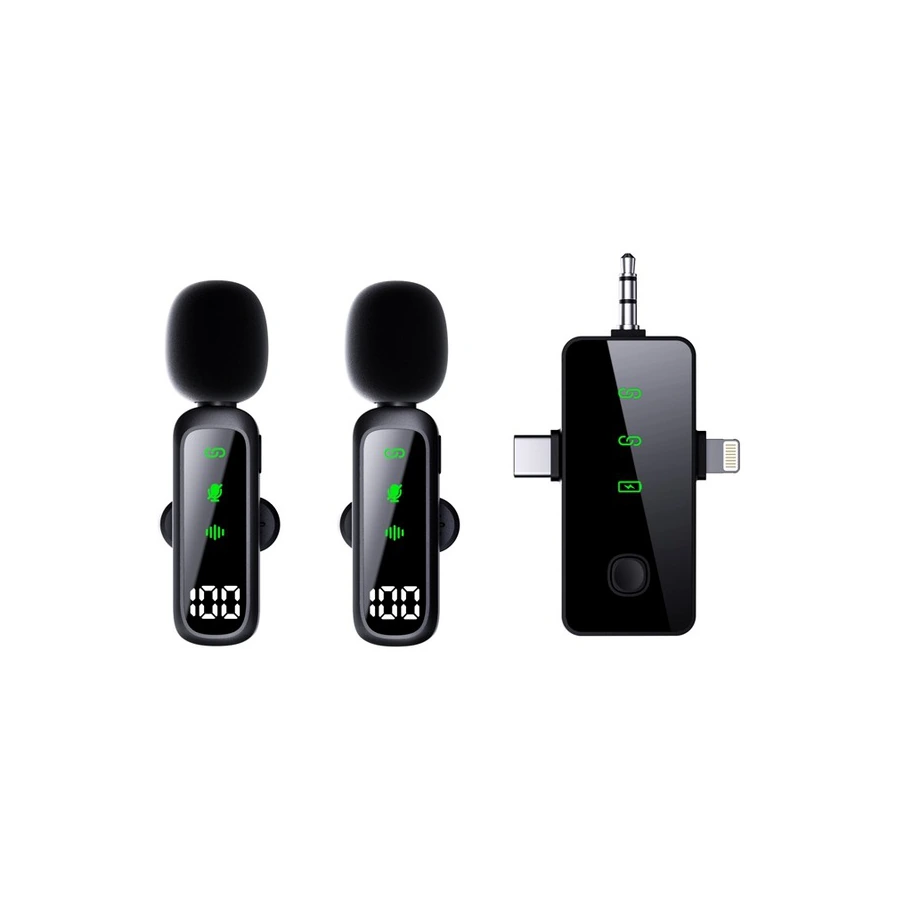 Kit de micrófono lavalier inalámbrico 3-en-1 KingFuji T20 con receptor de múltiples conectores