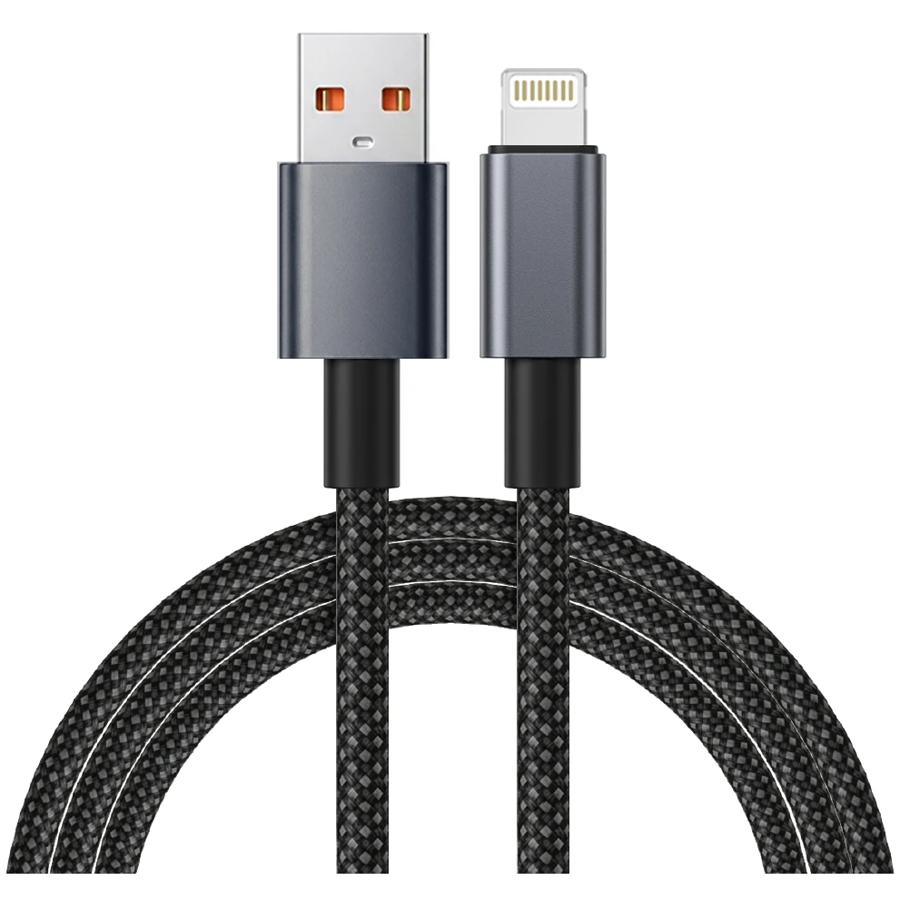 KingFuji cable de carga USB-A a Lightning de carcasa de aluminio tejido, 1 m, negro y gris